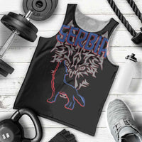 Serbia Men Tank Top with Wolf Head Graphic, Howling Wolf, and National Flag Stripes