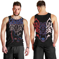 Serbia Men Tank Top with Wolf Head Graphic, Howling Wolf, and National Flag Stripes