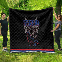 Serbia Quilt with Wolf Head Graphic, Howling Wolf, and National Flag Stripes