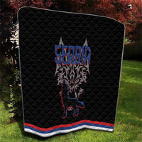Serbia Quilt with Wolf Head Graphic, Howling Wolf, and National Flag Stripes