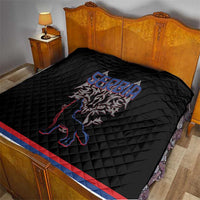Serbia Quilt with Wolf Head Graphic, Howling Wolf, and National Flag Stripes