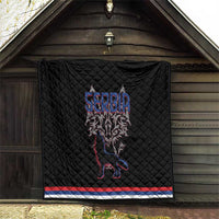 Serbia Quilt with Wolf Head Graphic, Howling Wolf, and National Flag Stripes