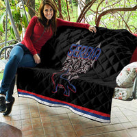 Serbia Quilt with Wolf Head Graphic, Howling Wolf, and National Flag Stripes