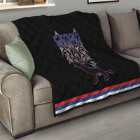 Serbia Quilt with Wolf Head Graphic, Howling Wolf, and National Flag Stripes