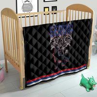 Serbia Quilt with Wolf Head Graphic, Howling Wolf, and National Flag Stripes