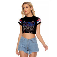 Serbia Raglan Cropped T Shirt with Wolf Head Graphic, Howling Wolf, and National Flag Stripes