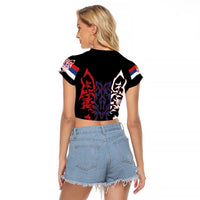 Serbia Raglan Cropped T Shirt with Wolf Head Graphic, Howling Wolf, and National Flag Stripes