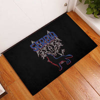 Serbia Rubber Doormat with Wolf Head Graphic, Howling Wolf, and National Flag Stripes