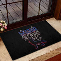 Serbia Rubber Doormat with Wolf Head Graphic, Howling Wolf, and National Flag Stripes
