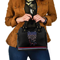 Serbia Shoulder Handbag with Wolf Head Graphic, Howling Wolf, and National Flag Stripes