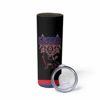 Serbia Skinny Tumbler with Wolf Head Graphic, Howling Wolf, and National Flag Stripes