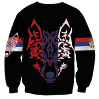 Serbia Sweatshirt with Wolf Head Graphic, Howling Wolf, and National Flag Stripes
