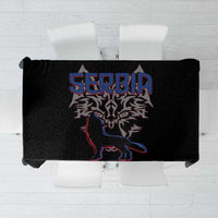 Serbia Tablecloth with Wolf Head Graphic, Howling Wolf, and National Flag Stripes