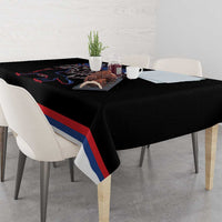 Serbia Tablecloth with Wolf Head Graphic, Howling Wolf, and National Flag Stripes