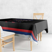 Serbia Tablecloth with Wolf Head Graphic, Howling Wolf, and National Flag Stripes