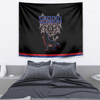 Serbia Tapestry with Wolf Head Graphic, Howling Wolf, and National Flag Stripes