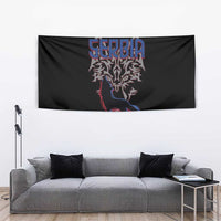 Serbia Tapestry with Wolf Head Graphic, Howling Wolf, and National Flag Stripes