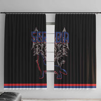 Serbia Window Curtain with Wolf Head Graphic, Howling Wolf, and National Flag Stripes