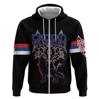 Serbia Zip Hoodie with Wolf Head Graphic, Howling Wolf, and National Flag Stripes