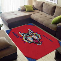 Serbia Area Rug with Balkan Gray Wolf, Claw Marks, and Flag Sleeve Design