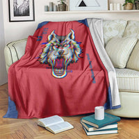Serbia Blanket with Balkan Gray Wolf, Claw Marks, and Flag Sleeve Design
