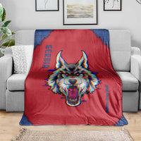 Serbia Blanket with Balkan Gray Wolf, Claw Marks, and Flag Sleeve Design
