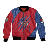 Serbia Bomber Jacket with Balkan Gray Wolf, Claw Marks, and Flag Sleeve Design