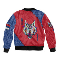 Serbia Bomber Jacket with Balkan Gray Wolf, Claw Marks, and Flag Sleeve Design