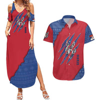 Serbia Couples Matching Summer Maxi Dress and Hawaiian Shirt with Balkan Gray Wolf, Claw Marks, and Flag Sleeve Design