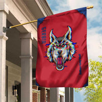 Serbia Garden Flag with Balkan Gray Wolf, Claw Marks, and Flag Sleeve Design