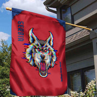 Serbia Garden Flag with Balkan Gray Wolf, Claw Marks, and Flag Sleeve Design