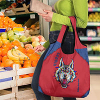 Serbia Grocery Bag with Balkan Gray Wolf, Claw Marks, and Flag Sleeve Design