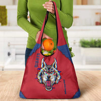 Serbia Grocery Bag with Balkan Gray Wolf, Claw Marks, and Flag Sleeve Design