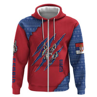 Serbia Hoodie with Balkan Gray Wolf, Claw Marks, and Flag Sleeve Design