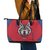 Serbia Leather Tote Bag with Balkan Gray Wolf, Claw Marks, and Flag Sleeve Design
