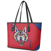Serbia Leather Tote Bag with Balkan Gray Wolf, Claw Marks, and Flag Sleeve Design