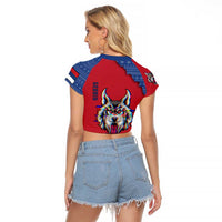 Serbia Raglan Cropped T Shirt with Balkan Gray Wolf, Claw Marks, and Flag Sleeve Design