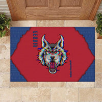 Serbia Rubber Doormat with Balkan Gray Wolf, Claw Marks, and Flag Sleeve Design