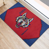 Serbia Rubber Doormat with Balkan Gray Wolf, Claw Marks, and Flag Sleeve Design