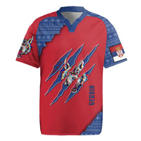 Serbia Rugby Jersey with Balkan Gray Wolf, Claw Marks, and Flag Sleeve Design