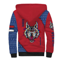 Serbia Sherpa Hoodie with Balkan Gray Wolf, Claw Marks, and Flag Sleeve Design