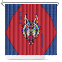 Serbia Shower Curtain with Balkan Gray Wolf, Claw Marks, and Flag Sleeve Design