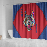Serbia Shower Curtain with Balkan Gray Wolf, Claw Marks, and Flag Sleeve Design