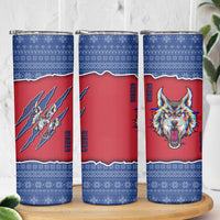 Serbia Skinny Tumbler with Balkan Gray Wolf, Claw Marks, and Flag Sleeve Design