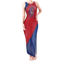 Serbia Tank Maxi Dress with Balkan Gray Wolf, Claw Marks, and Flag Sleeve Design