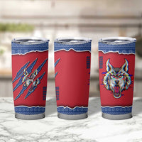 Serbia Tumbler Cup with Balkan Gray Wolf, Claw Marks, and Flag Sleeve Design