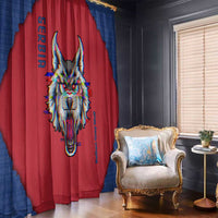 Serbia Window Curtain with Balkan Gray Wolf, Claw Marks, and Flag Sleeve Design