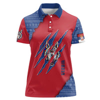 Serbia Women Polo Shirt with Balkan Gray Wolf, Claw Marks, and Flag Sleeve Design