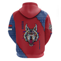 Serbia Zip Hoodie with Balkan Gray Wolf, Claw Marks, and Flag Sleeve Design