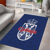 Serbia Flag Area Rug with Double-Headed Eagle and National Coat of Arms Design